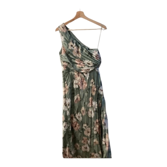 Abercrombie & Fitch Giselle Pleated One Shoulder Green Floral Maxi Dress Size M - Picture 12 of 16